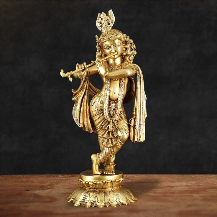 Home superfine krishna brass statue playing flute 27 inches